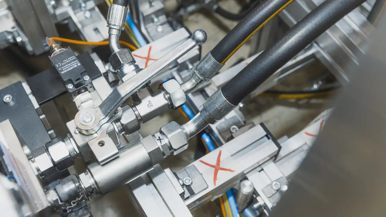 Schläuche an Maschine montiert